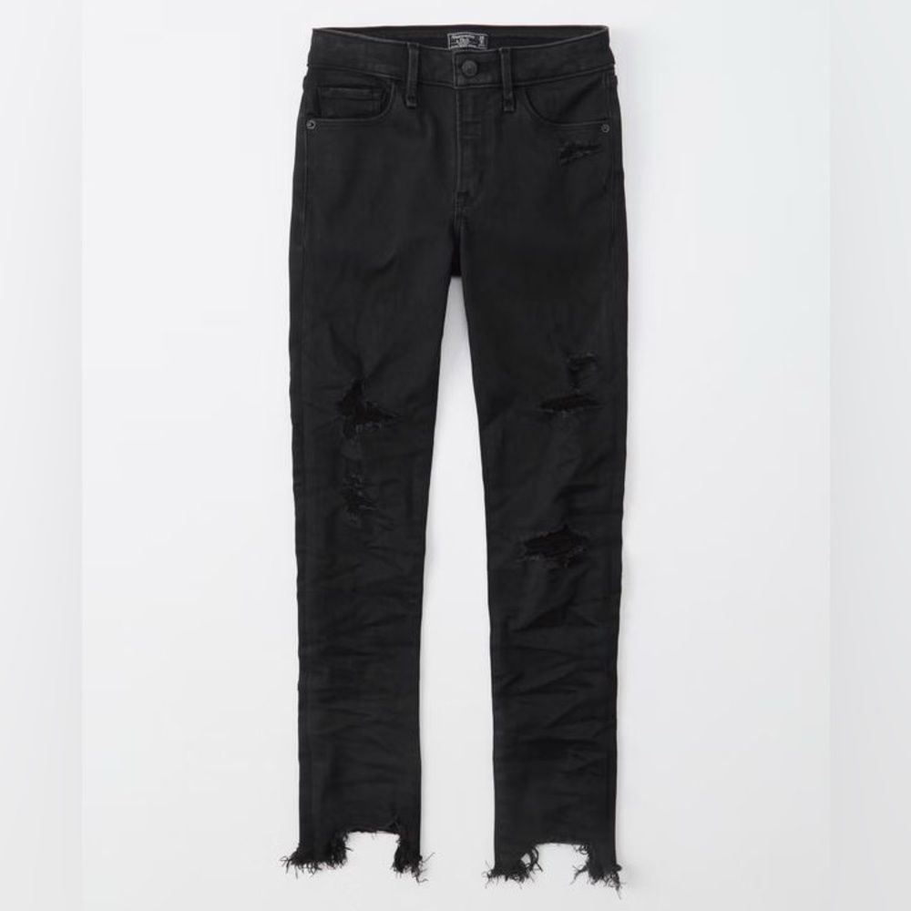Abercrombie Black Ripped Mid Rise Super Skinny Ankle Jeans NWT